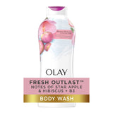 Olay Body Wash for Women, Fresh Radiance, Refreshing & Renewing, Made with Plant Based Cleansers, B3 Botanical Complex, For All Skin Types, Rose Water & Sweet Nectar Scent, 33 fl oz (Pack of 4)