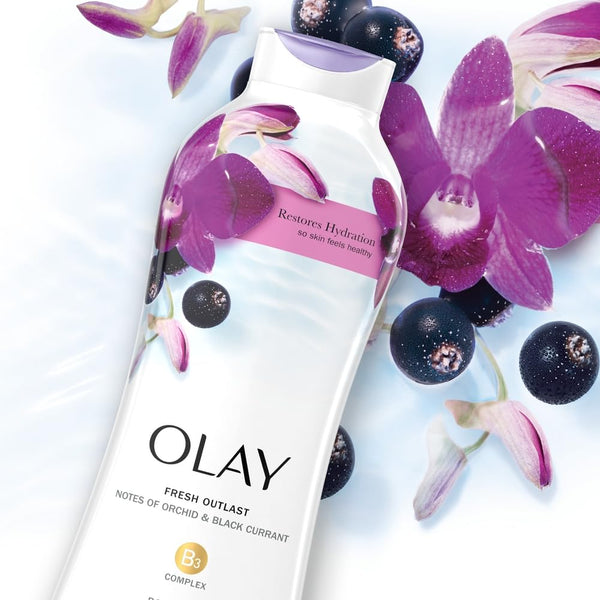 Olay Body Wash for Women, Fresh Radiance, Refreshing & Renewing, Made with Plant Based Cleansers, B3 Botanical Complex, For All Skin Types, Rose Water & Sweet Nectar Scent, 33 fl oz (Pack of 4)