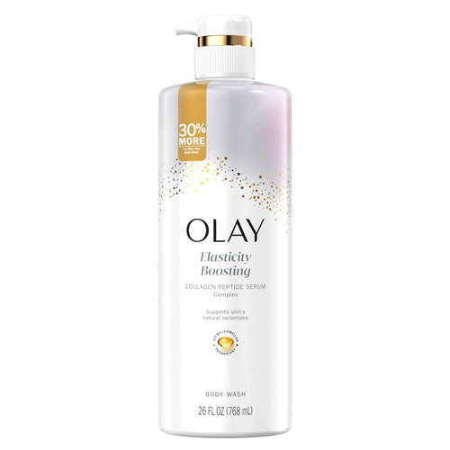 Olay Elasticity Boosting Body Wash + Body Lotion Bundle Pack, Moisturizing & Firming Formula with Collagen Peptide Serum & Vitamin B3 Complex, 26 fl oz & 17 fl oz, (Pack of 2)