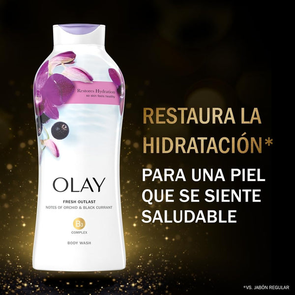 Olay Body Wash for Women, Fresh Radiance, Refreshing & Renewing, Made with Plant Based Cleansers, B3 Botanical Complex, For All Skin Types, Rose Water & Sweet Nectar Scent, 33 fl oz (Pack of 4)