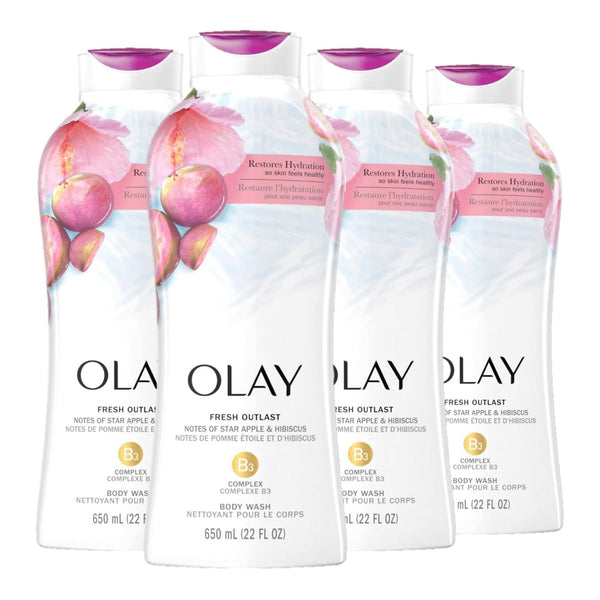 Olay Body Wash for Women, Fresh Radiance, Refreshing & Renewing, Made with Plant Based Cleansers, B3 Botanical Complex, For All Skin Types, Rose Water & Sweet Nectar Scent, 33 fl oz (Pack of 4)