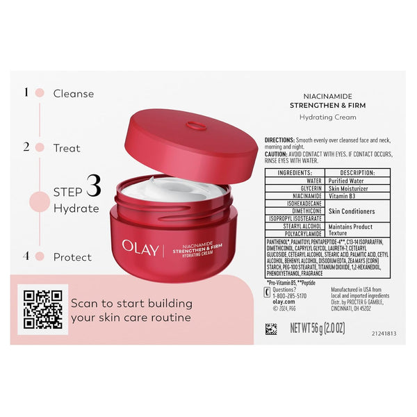 Olay Niacinamide Face Moisturizer, Strong & Firm Cream for Women, Anti-Aging, Anti-Wrinkle, Firming Skin Care, Evens, Hydrates to Repair Barrier, Recyclable Sustainable Eco Jar, Non-Greasy, 2 oz