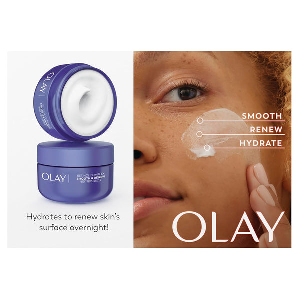 Olay Retinol 24 Face Moisturizer, Anti-Aging Night Cream for Women, Fragrance-Free, Non Greasy - Anti-Wrinkle, Smooth Fine Lines, Tightening, Hydrating Skin Care - Peptides, Glycerin, 1.7 Oz