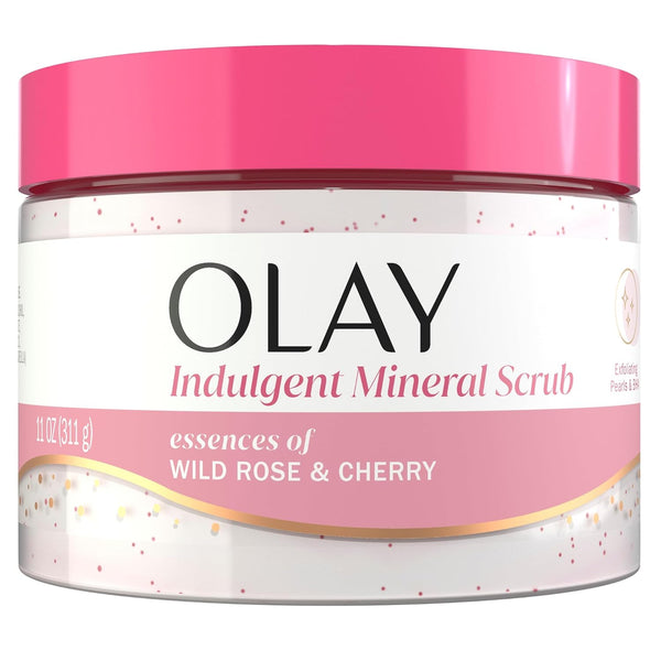 Olay Body Indulgent Mineral Scrub, Skin Exfoliating & Massaging Pearls, Nourishing Soft & Gentle Formula, Renewing BHA, Vitamin B3 Complex, Luxurious Fragrances, Coconut & Guava Scent, 11 oz