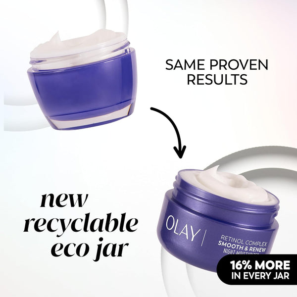 Olay Retinol 24 Face Moisturizer, Anti-Aging Night Cream for Women, Fragrance-Free, Non Greasy - Anti-Wrinkle, Smooth Fine Lines, Tightening, Hydrating Skin Care - Peptides, Glycerin, 1.7 Oz