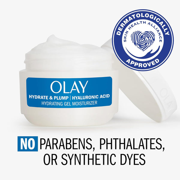 Olay Hyaluronic Acid Face Moisturizer, Instant Hydration for Women, Fragrance-Free - Dry Skin Solution, Glowing, Smoothing, Plumping, Renewing - Niacinamide, Amino Peptides 1.7 Oz