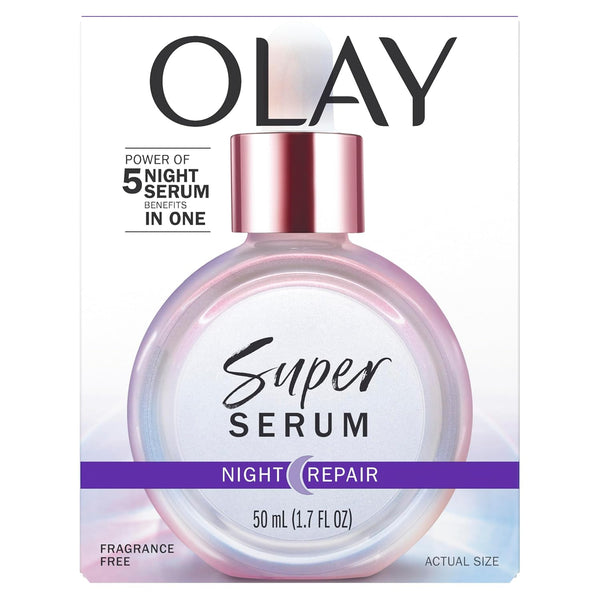 Olay Super Serum Night Repair, Fragrance-Free - Niacinamide, Peptide, Salicylic & Lactic Acid, Glycerin - 5-in-1 Skin Care Benefits - Hydrating, Evens Tone, Reduces Dark Spots, Anti-Aging, 1.0 Oz