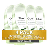 Olay Moisture Ribbons Body Wash with Shea and Notes of Jasmine Petals, 18 fl oz, (Pack of 4)