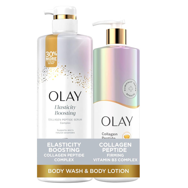 Olay Intensely Hydrating Body Wash + Body Lotion Bundle Pack, Moisturizing & Nourishing Formula with Hyaluronic Acid & Vitamin B3 Complex, 26 fl oz & 17 fl oz, (Pack of 2)