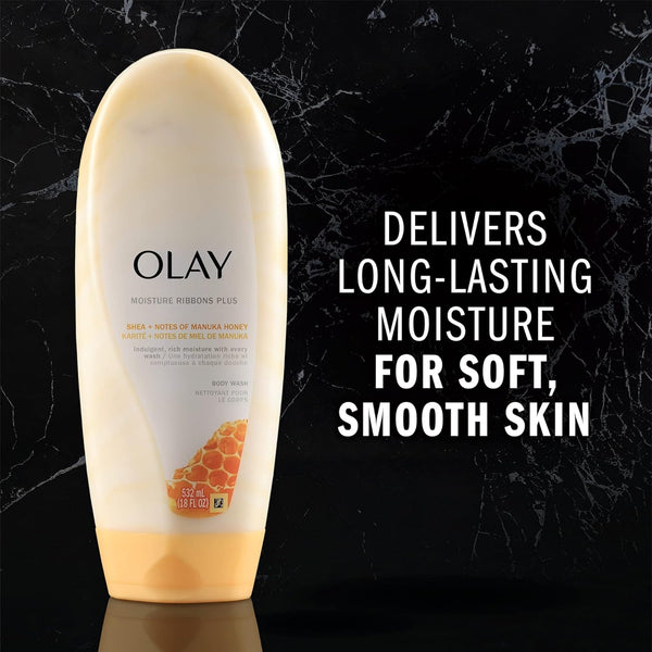 Olay Moisture Ribbons Body Wash with Shea and Notes of Jasmine Petals, 18 fl oz, (Pack of 4)