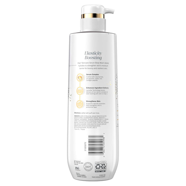 Olay Body Wash for Women, Elasticity Boosting, Collagen Peptide Serum Complex, Renews Moisture, Free of Parabens & Phthalates, Vitamin B3 Lameller Technology, For All Skin Types, 20 fl oz (Pack of 4)