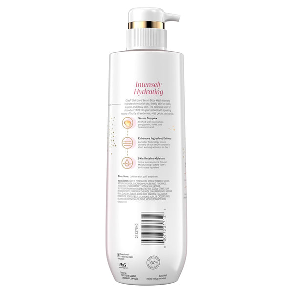 Olay Body Wash for Women, Intensely Hydrating, Pro-Hyaluronic Acid Serum Complex, Renews Moisture, Vitamin B3 Lameller Technology, For All Skin Types, Mandarin Summer Fizz Scent, 20 fl oz