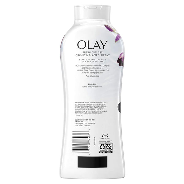 Olay Body Wash for Women, Fresh Radiance, Refreshing & Renewing, Made with Plant Based Cleansers, B3 Botanical Complex, For All Skin Types, Rose Water & Sweet Nectar Scent, 33 fl oz (Pack of 4)