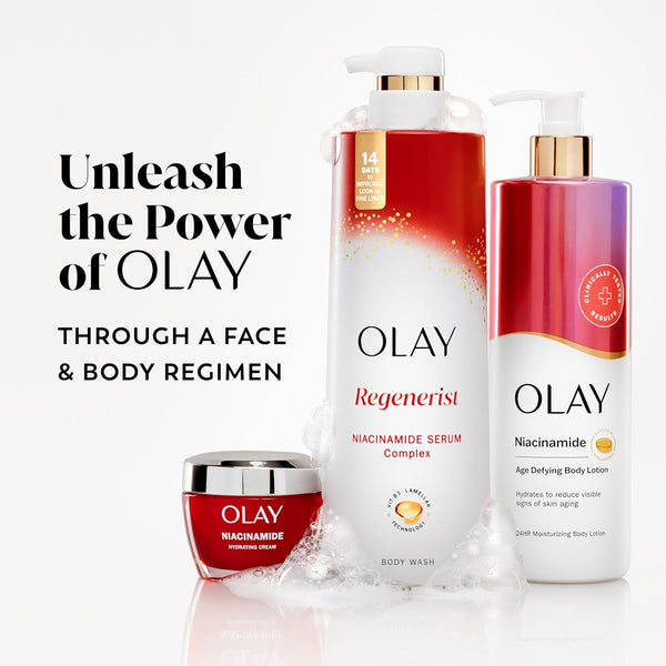 Olay Body Wash for Women, Regenerist Smoothing, Niacinamide Serum Complex, Renews Moisture, Free of Parabens & Phthalates, Vitamin B3 Lameller Technology, For All Skin Types, 20 fl oz (Pack of 4)