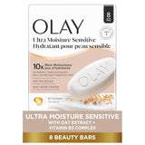 Olay Beauty Bar for Sensitive Skin, Ultra Moisture, 10x More Moisturizers, Nourishing Conditioners, Gentle on Skin, Vitamin B3 Complex, Oat Extract & Vanilla Crème Scent, 3.17 oz (Pack of 8)