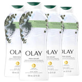 Olay Body Wash for Women, Fresh Radiance, Refreshing & Renewing, Made with Plant Based Cleansers, B3 Botanical Complex, For All Skin Types, Rose Water & Sweet Nectar Scent, 33 fl oz (Pack of 4)