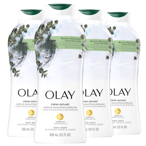 Olay Body Wash for Women, Fresh Radiance, Refreshing & Renewing, Made with Plant Based Cleansers, B3 Botanical Complex, For All Skin Types, Rose Water & Sweet Nectar Scent, 33 fl oz (Pack of 4)
