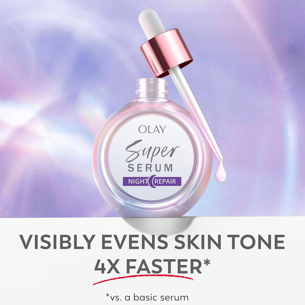 Olay Super Serum Night Repair, Fragrance-Free - Niacinamide, Peptide, Salicylic & Lactic Acid, Glycerin - 5-in-1 Skin Care Benefits - Hydrating, Evens Tone, Reduces Dark Spots, Anti-Aging, 1.0 Oz
