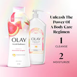 Olay Body Wash for Women, Fresh Radiance, Refreshing & Renewing, Made with Plant Based Cleansers, B3 Botanical Complex, For All Skin Types, Rose Water & Sweet Nectar Scent, 33 fl oz (Pack of 4)