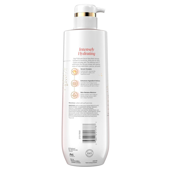 Olay Body Wash for Women, Intensely Hydrating, Pro-Hyaluronic Acid Serum Complex, Renews Moisture, Vitamin B3 Lameller Technology, For All Skin Types, Mandarin Summer Fizz Scent, 20 fl oz