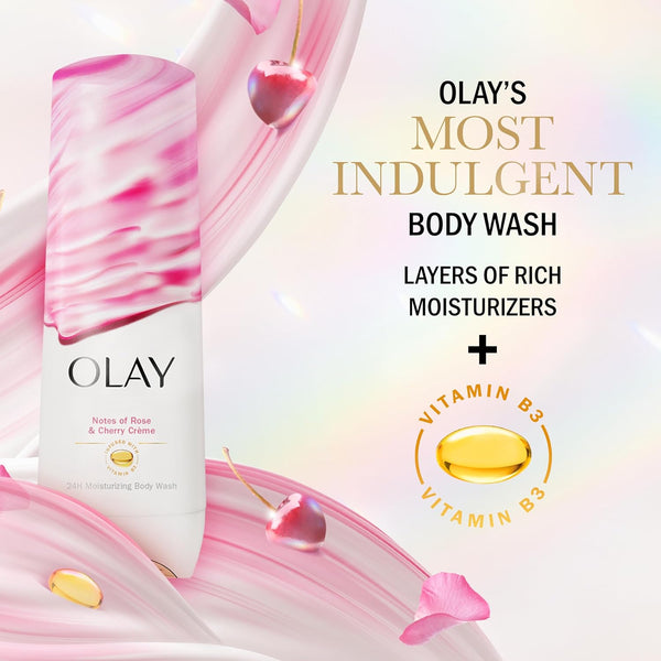 Olay Body Wash for Women, Indulgent Moisture, 24hr Moisturizing & Nourishing Formula, Infused with Vitamin B3 Complex, Luxurious Fragrances, Elderberry & Almond Cream Scent, 20 fl oz