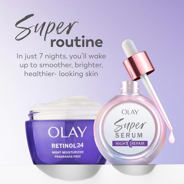 Olay Super Serum Night Repair, Fragrance-Free - Niacinamide, Peptide, Salicylic & Lactic Acid, Glycerin - 5-in-1 Skin Care Benefits - Hydrating, Evens Tone, Reduces Dark Spots, Anti-Aging, 1.0 Oz