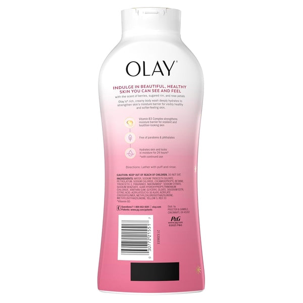 Olay Body Wash for Women, Hydrating & Moisturizing, Holiday Edition, With Plant Based Cleansers, B3 Complex, For All Skin Types, Champagne Blush with Berries Sugared Rim & Rose Petals Scent, 22 fl oz
