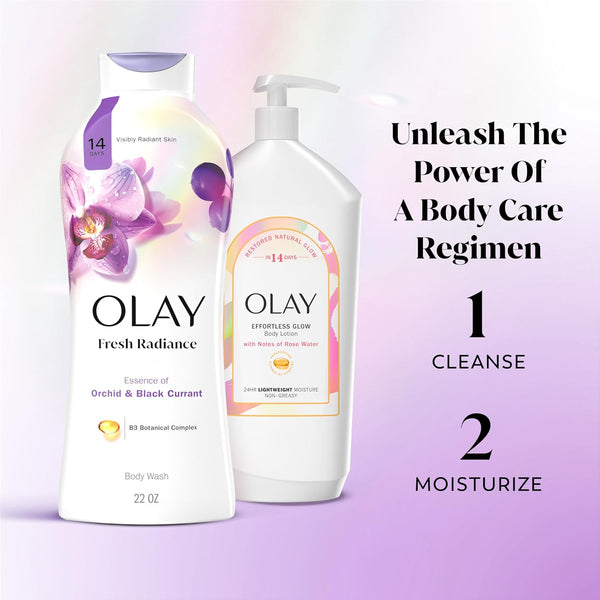 Olay Body Wash for Women, Fresh Radiance, Refreshing & Renewing, Made with Plant Based Cleansers, B3 Botanical Complex, For All Skin Types, Rose Water & Sweet Nectar Scent, 33 fl oz (Pack of 4)