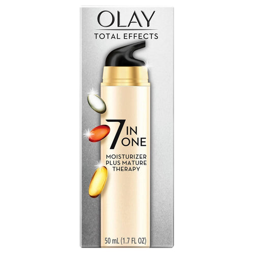Olay Face Moisturizer, Total Effects with Mature Therapy, Anti-Aging, Anti-Wrinkle - 7-in-1 Hydrates, Replenishes, Brightens, Evens Tone, Minimizes Look of Pores, Firms, Smooth - 1.7 oz