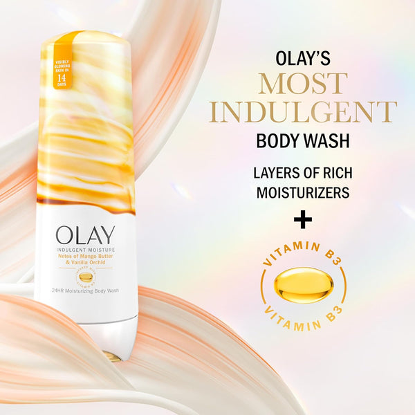 Olay Body Wash for Women, Indulgent Moisture, 24hr Moisturizing & Nourishing Formula, Infused with Vitamin B3 Complex, Luxurious Fragrances, Elderberry & Almond Cream Scent, 20 fl oz
