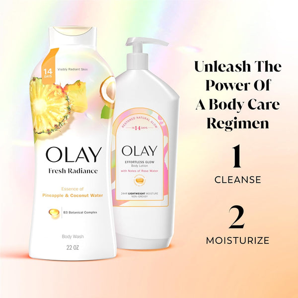 Olay Body Wash for Women, Fresh Radiance, Refreshing & Renewing, Made with Plant Based Cleansers, B3 Botanical Complex, For All Skin Types, Rose Water & Sweet Nectar Scent, 33 fl oz (Pack of 4)