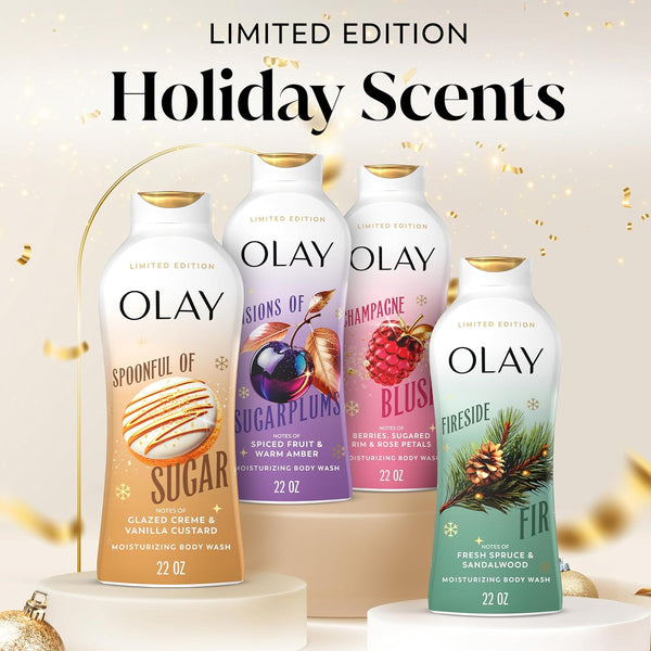 Olay Body Wash for Women, Hydrating & Moisturizing, Holiday Edition, With Plant Based Cleansers, B3 Complex, For All Skin Types, Champagne Blush with Berries Sugared Rim & Rose Petals Scent, 22 fl oz