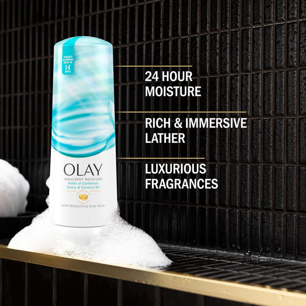 Olay Body Wash for Women, Indulgent Moisture, 24hr Moisturizing & Nourishing Formula, Infused with Vitamin B3 Complex, Luxurious Fragrances, Elderberry & Almond Cream Scent, 20 fl oz