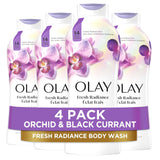 Olay Body Wash for Women, Fresh Radiance, Refreshing & Renewing, Made with Plant Based Cleansers, B3 Botanical Complex, For All Skin Types, Rose Water & Sweet Nectar Scent, 33 fl oz (Pack of 4)