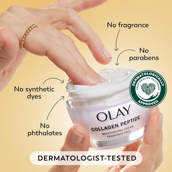 Olay Collagen Peptide Face Moisturizer, Firm & Smooth Cream -Fragrance-Free - Hydrating, Firming, Anti-Aging, Anti-Wrinkle, Firming, Smoothing - Recyclable Sustainable Eco Jar, Non-Greasy, 2 Oz