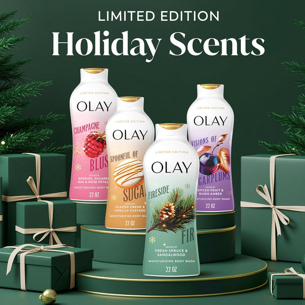 Olay Body Wash for Women, Hydrating & Moisturizing, Holiday Edition, With Plant Based Cleansers, B3 Complex, For All Skin Types, Champagne Blush with Berries Sugared Rim & Rose Petals Scent, 22 fl oz