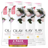 Olay Body Wash for Women, Fresh Radiance, Refreshing & Renewing, Made with Plant Based Cleansers, B3 Botanical Complex, For All Skin Types, Rose Water & Sweet Nectar Scent, 33 fl oz (Pack of 4)