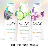 Olay Body Wash for Women, Fresh Radiance, Refreshing & Renewing, Made with Plant Based Cleansers, B3 Botanical Complex, For All Skin Types, Rose Water & Sweet Nectar Scent, 33 fl oz (Pack of 4)