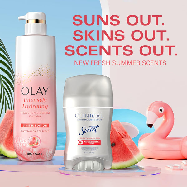 Olay Body Wash for Women, Intensely Hydrating, Pro-Hyaluronic Acid Serum Complex, Renews Moisture, Vitamin B3 Lameller Technology, For All Skin Types, Mandarin Summer Fizz Scent, 20 fl oz