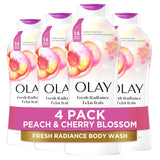 Olay Body Wash for Women, Fresh Radiance, Refreshing & Renewing, Made with Plant Based Cleansers, B3 Botanical Complex, For All Skin Types, Rose Water & Sweet Nectar Scent, 33 fl oz (Pack of 4)