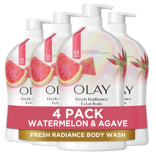 Olay Body Wash for Women, Fresh Radiance, Refreshing & Renewing, Made with Plant Based Cleansers, B3 Botanical Complex, For All Skin Types, Birch Water & Lavender Scent, 33 fl oz (Pack of 4)
