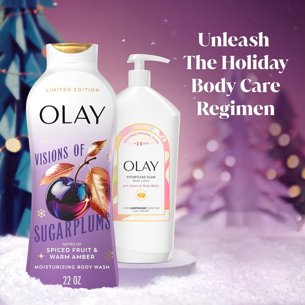 Olay Body Wash for Women, Hydrating & Moisturizing, Holiday Edition, With Plant Based Cleansers, B3 Complex, For All Skin Types, Champagne Blush with Berries Sugared Rim & Rose Petals Scent, 22 fl oz