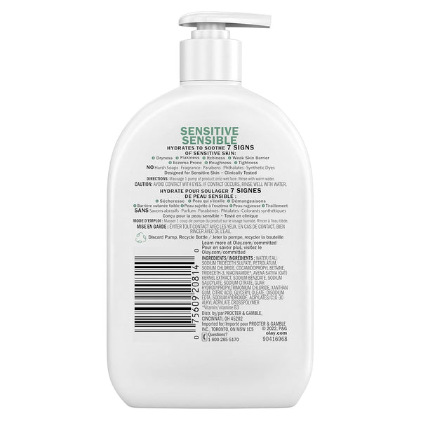 Olay Sensitive Facial Cleanser with Oat Extract Gentle Cream Cleanser, 16 fl oz
