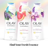 Olay Body Wash for Women, Fresh Radiance, Refreshing & Renewing, Made with Plant Based Cleansers, B3 Botanical Complex, For All Skin Types, Rose Water & Sweet Nectar Scent, 33 fl oz (Pack of 4)