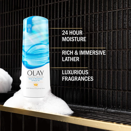 Olay Body Wash for Women, Indulgent Moisture, 24hr Moisturizing & Nourishing Formula, Infused with Vitamin B3 Complex, Luxurious Fragrances, Elderberry & Almond Cream Scent, 20 fl oz