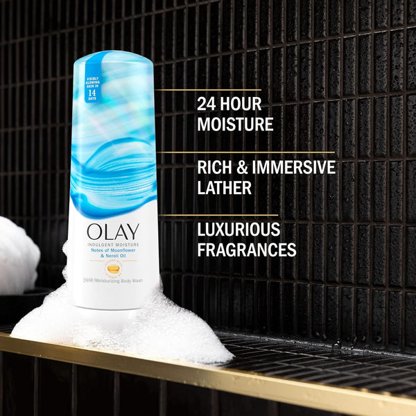 Olay Body Wash for Women, Indulgent Moisture, 24hr Moisturizing & Nourishing Formula, Infused with Vitamin B3 Complex, Luxurious Fragrances, Elderberry & Almond Cream Scent, 20 fl oz