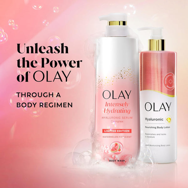 Olay Body Wash for Women, Intensely Hydrating, Pro-Hyaluronic Acid Serum Complex, Renews Moisture, Vitamin B3 Lameller Technology, For All Skin Types, Mandarin Summer Fizz Scent, 20 fl oz