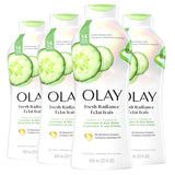 Olay Body Wash for Women, Fresh Radiance, Refreshing & Renewing, Made with Plant Based Cleansers, B3 Botanical Complex, For All Skin Types, Rose Water & Sweet Nectar Scent, 33 fl oz (Pack of 4)