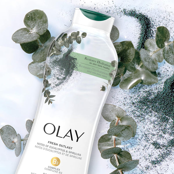 Olay Body Wash for Women, Fresh Radiance, Refreshing & Renewing, Made with Plant Based Cleansers, B3 Botanical Complex, For All Skin Types, Rose Water & Sweet Nectar Scent, 33 fl oz (Pack of 4)